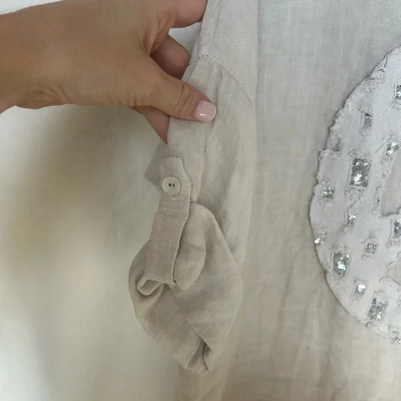 Marisima Linen Boho Chic Peace Sign Womens Top Made in Italy OS NWOT - Picture 6 of 10